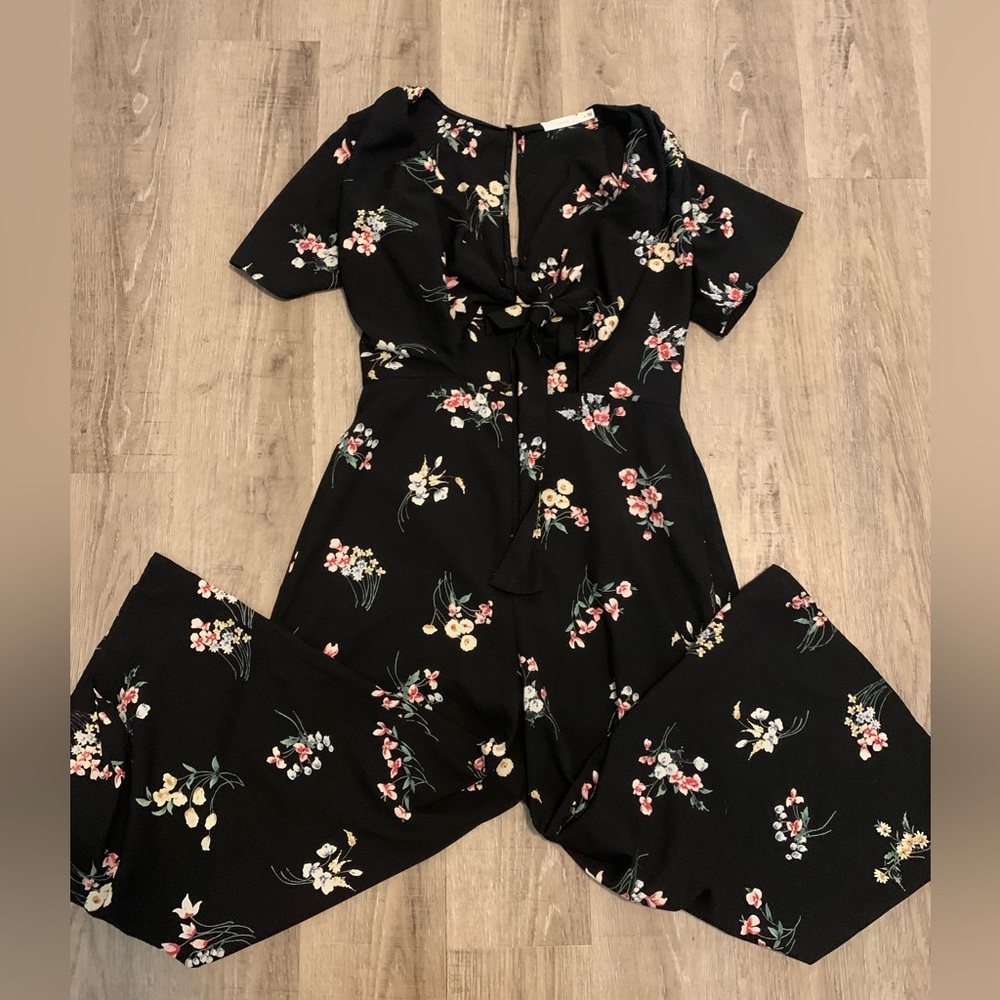 Plunge tie floral jumpsuit